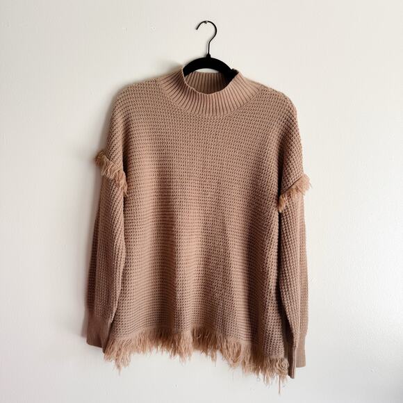 Umgee Brown Waffle Knit  Fringe Sweater - Medium - Picture 1 of 6